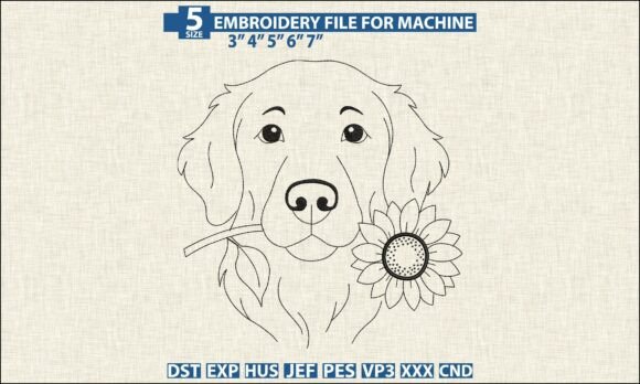 Download Dog Sunflower Embroidery Pattern DST PES - Embroidery Collection