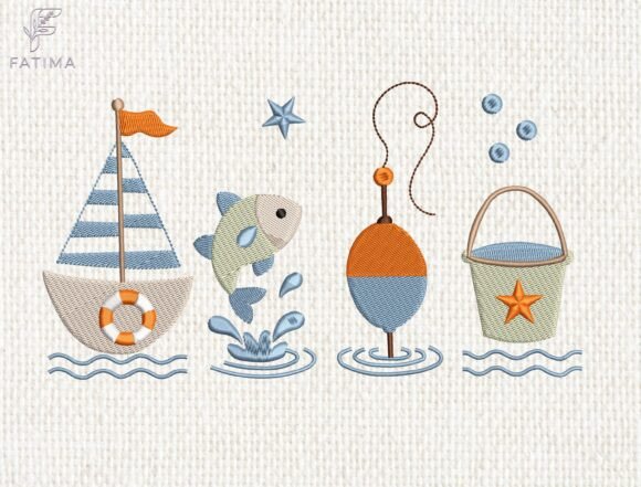 Download Fishing Adventure Embroidery Design - Embroidery Collection