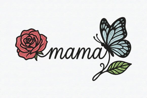 Download Mama Embroidery Design Rose &amp; Butterfly - Embroidery Collection