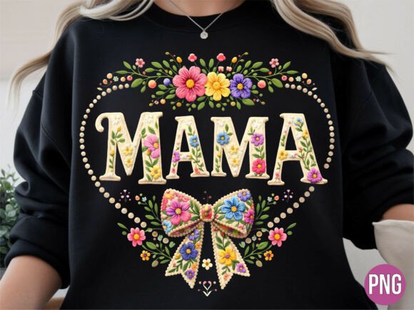 Download Spring Floral Mama Embroidery Bow PNG - Embroidery Collection