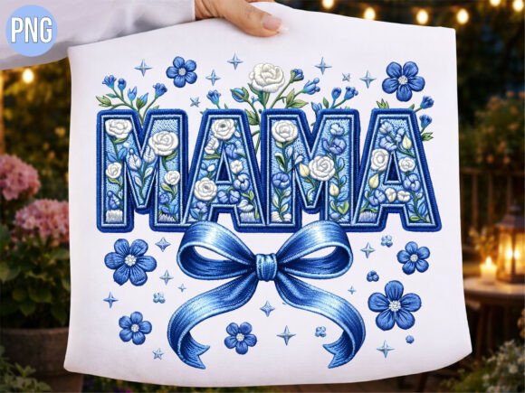 Download Blue Floral Mama Embroidery PNG T-SHIRT - Embroidery Collection
