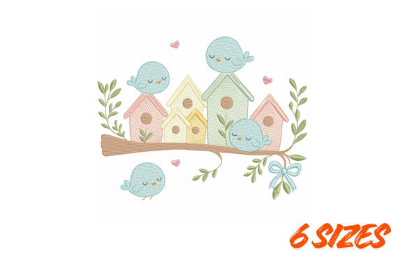 Download Cute Birds Birdhouse Embroidery Design - Embroidery Collection