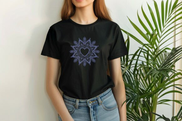 Download Elegant Heart Mandala Monogram Frame Embroidery Design in Blue - Embroidery Collection