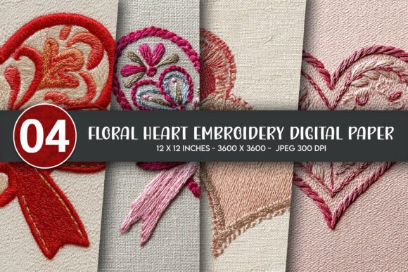 Download Floral Heart Embroidery Digital Paper - Embroidery Collection