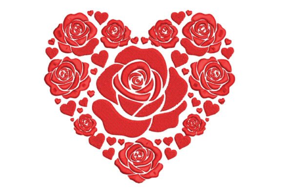 Download Rose &amp; Hearts Floral Heart Embroidery - Embroidery Collection