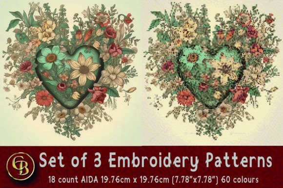 Download 3 Floral Heart Embroidery Patterns - Embroidery Collection