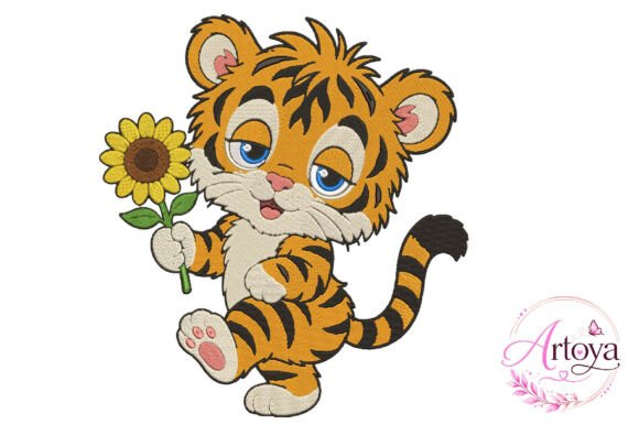 Download Tiger Sunflower Embroidery Design - Embroidery Collection