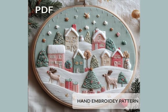 Download Christmas Village Embroidery Pattern PDF - Embroidery Collection