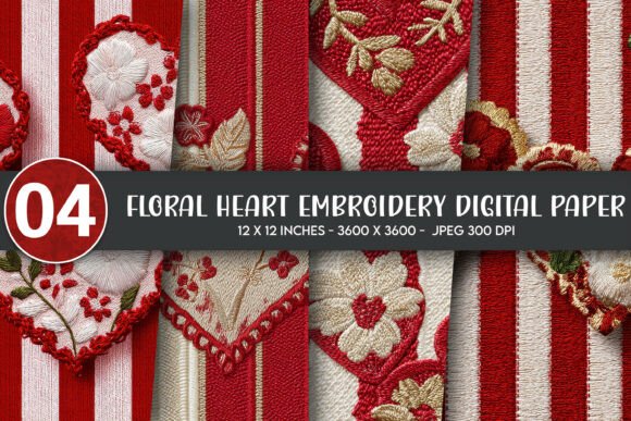 Download Floral Heart Embroidery Digital Paper - Embroidery Collection