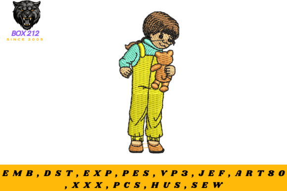 Download Girl Playing with Teddy Bear Embroidery - Embroidery Collection