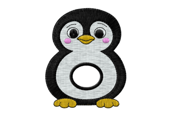 Download Cute Penguin Number 8 Digital Embroidery - Embroidery Collection