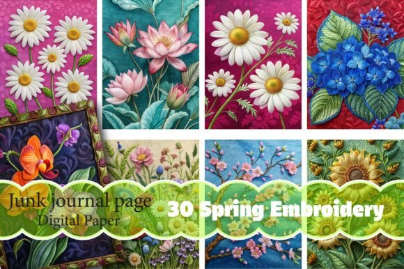 Download Spring Embroidery Junk Journal Pages - Embroidery Collection
