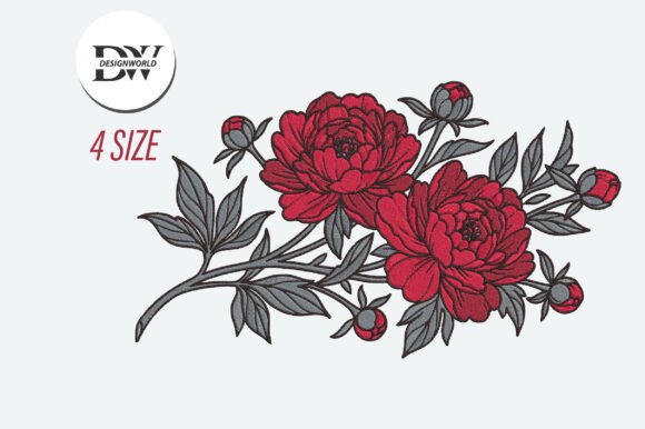 Download Peony Flower Embroidery Design - Embroidery Collection
