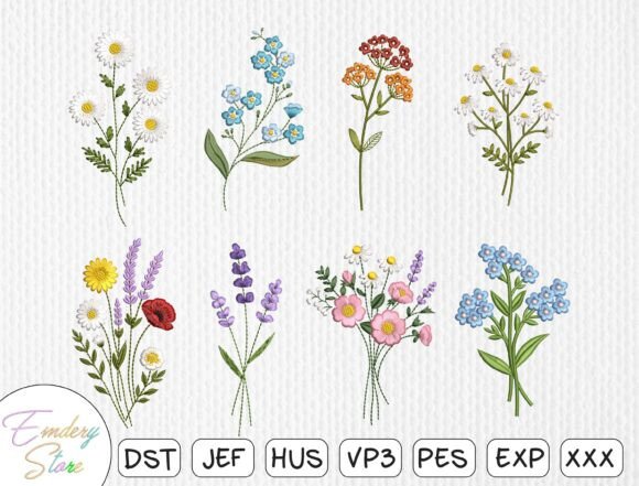Download Wildflower Bouquet Embroidery Design Set - Embroidery Collection