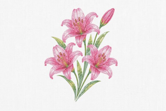 Download Pink Lily Flower Embroidery Design Art - Embroidery Collection