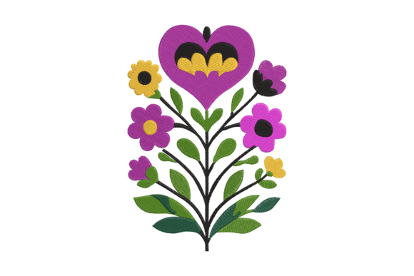 Download Colorful Floral Heart Embroidery - Embroidery Collection