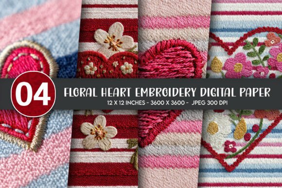 Download Floral Heart Embroidery Digital Paper - Embroidery Collection