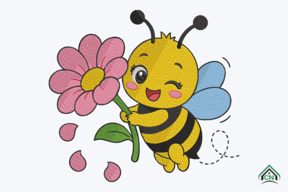 Download Cute Bee with Flower Embroidery Design - Embroidery Collection