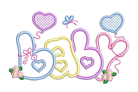 Download Letter Baby with Flowers and Heart Embroidery - Embroidery Collection